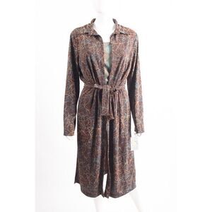 CDC Womens Duster Long Overcoat & Tank Top Set Sz 12 Brown Blue Floral NWT